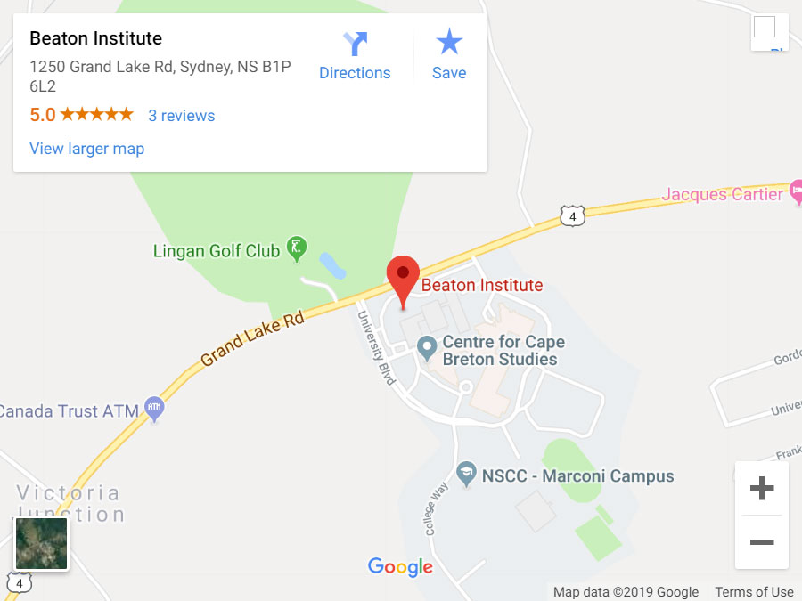 Beaton Institute plotted on a map